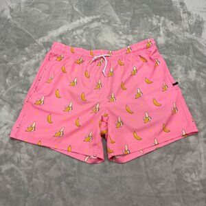 Banana Print Pink Shorts Men's Size L Spandex Lining With Zippered Pockets